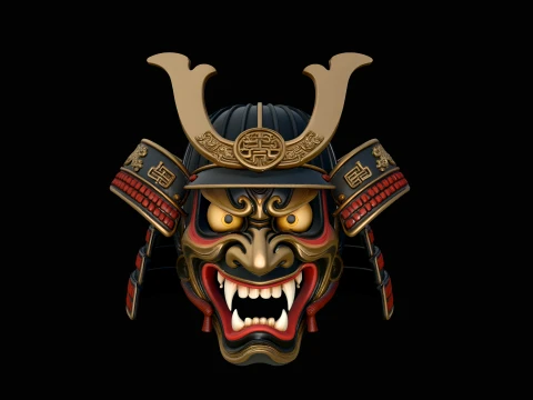Samurai Demon Mask Helmet Design 1 - 3D Print Model 3Dプリントモデル