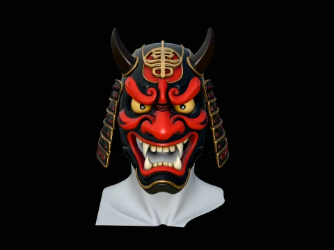 Samurai Demon Mask Helmet Design 2 - 3D Print Model 3Dプリントモデル