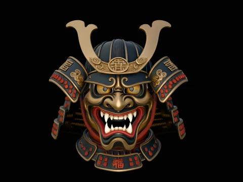 Samurai Demon Mask Helmet Design 3 - 3D Print Model 3Dプリントモデル