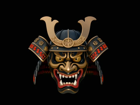 Samurai Demon Mask Helmet Design 4 - 3D Print Model 3Dプリントモデル