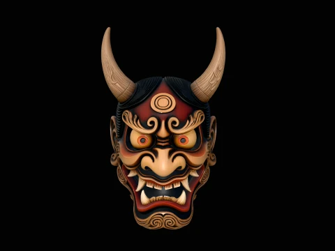 Japanese Oni Mask Design 1 - 3D Print Model 3Dプリントモデル