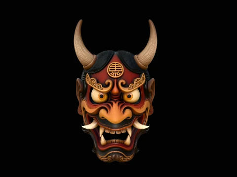 Japanese Oni Mask Design 2 - 3D Print Model 3Dプリントモデル