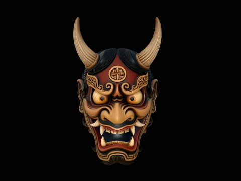 Japanese Oni Mask Design 3 - 3D Print Model 3Dプリントモデル