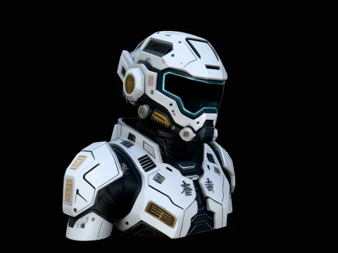Sci-Fi Armor Helmet Bust Statue Design 1 - 3D Print Model Modello di stampa 3D