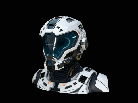 Sci-Fi Armor Helmet Bust Statue Design 3 - 3D Print Model Modello di stampa 3D