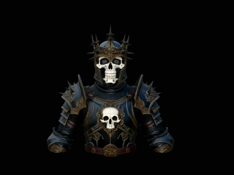 Skeleton King Armor Bust Statue Design 2 - 3D Print Model Modelo de impresión 3D