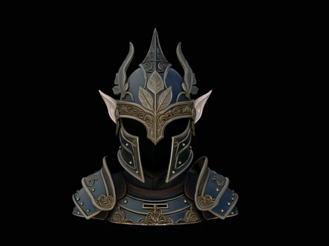 Elven Knight Helmet Statue Design 1 - 3D Print Model Modelo de Impressão 3D