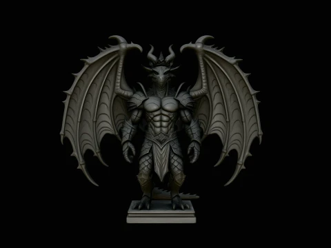 Winged Dragon Demon Statue Design 3 - 3D Print Model 3D Baskı Modeli