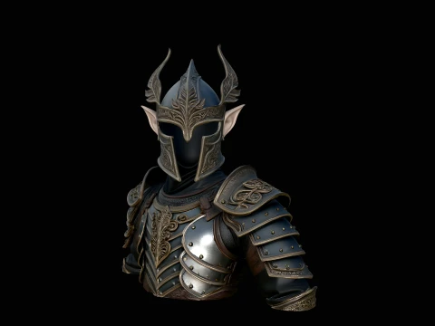 Elven Knight Helmet Statue Design 4 - 3D Print Model 3D Print Model