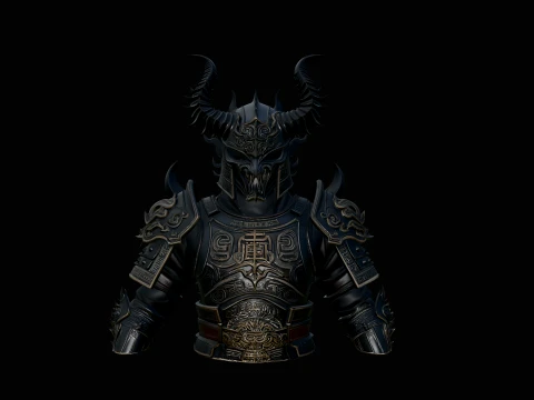 Demon Knight Armor Bust Statue Design 1 - 3D Print Model 3D 打印模型