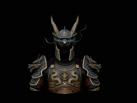 Dragon Helm Armor Bust Statue Design 1 - 3D Print Model 3D Print Model