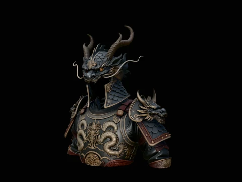 Dragon Helm Armor Bust Statue Design 2 - 3D Print Model 3D Print Model