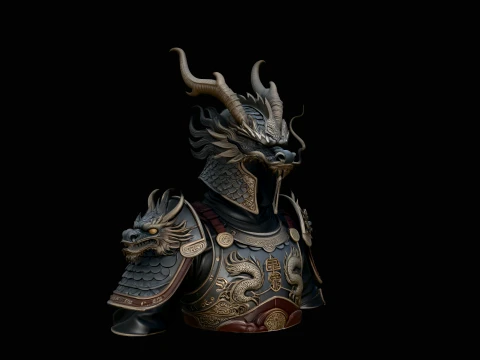 Dragon Helm Armor Bust Statue Design 3 - 3D Print Model 3D printmodel