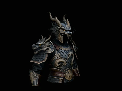 Dragon Helm Armor Bust Statue Design 4 - 3D Print Model 3D printmodel