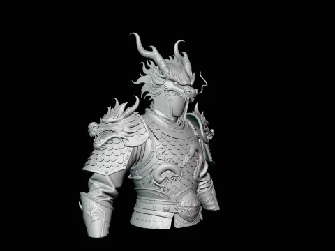 Dragon Helm Armor Bust Statue Design 4 - 3D Print Model 3D Print Model