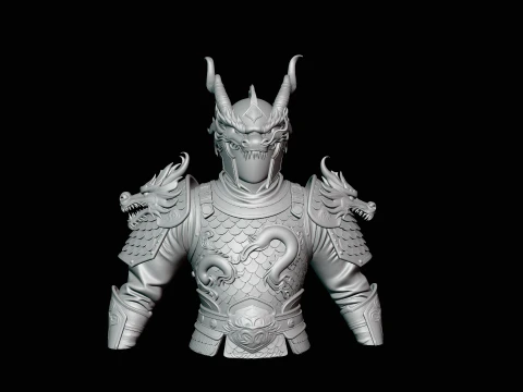 Dragon Helm Armor Bust Statue Design 4 - 3D Print Model 3D Print Model