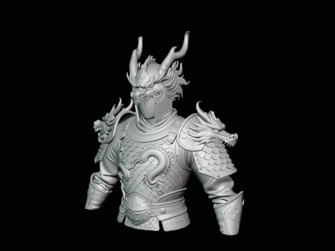 Dragon Helm Armor Bust Statue Design 4 - 3D Print Model 3D Print Model