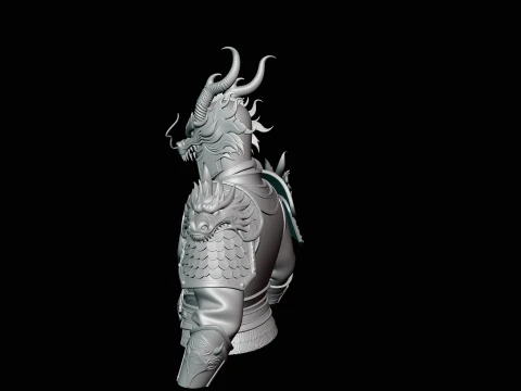 Dragon Helm Armor Bust Statue Design 4 - 3D Print Model 3D Print Model