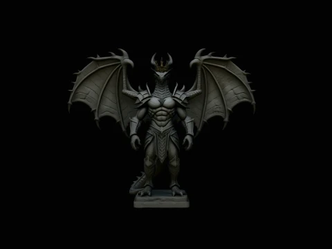 Winged Dragon Demon Statue Design 4 - 3D Print Model 3D Baskı Modeli