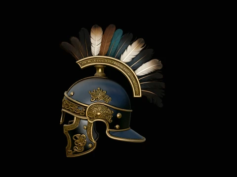 Gilded Crested War Helmet Design 1 - 3D Print Model Modello di stampa 3D