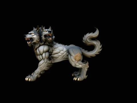 Cerberus Three-Headed Dog Statue Design 1 - 3D Print Model Modèles 3D en vedette