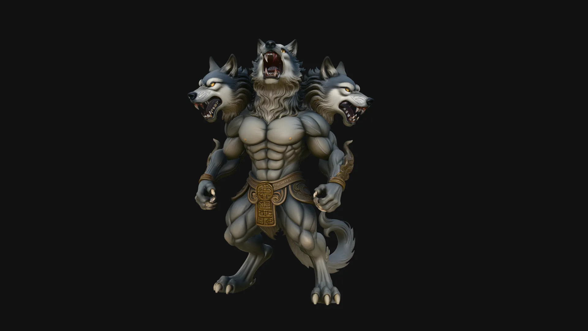Three-Headed Werewolf Statue Design 1 - 3D Print Model 3D Print Model .c4d .max .obj .3ds .fbx .stl .blend 