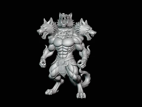 Three-Headed Werewolf Statue Design 1 - 3D Print Model 3D Print Model