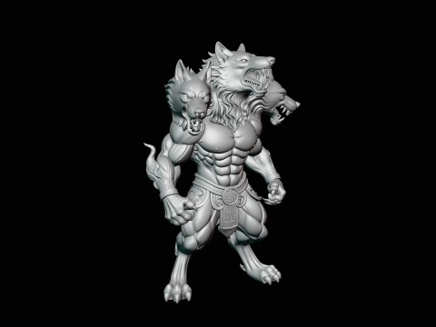 Three-Headed Werewolf Statue Design 1 - 3D Print Model 3D Print Model