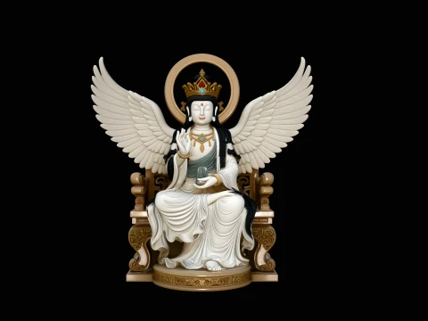 Winged Goddess on Throne Statue Design 1 - 3D Print Model 3D Baskı Modeli