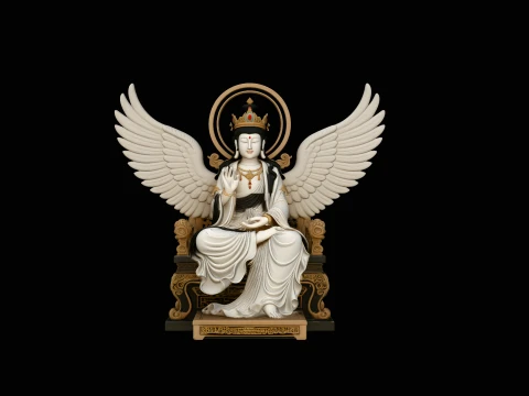 Winged Goddess on Throne Statue Design 2 - 3D Print Model 3D Baskı Modeli