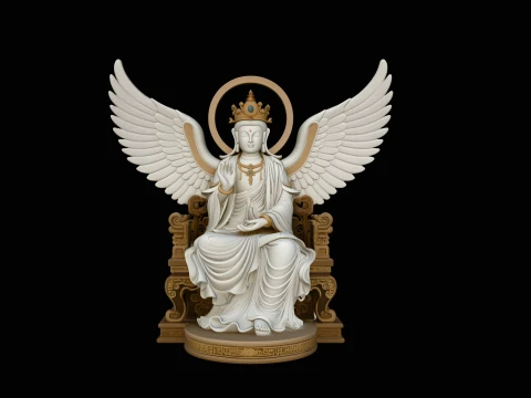 Winged Goddess on Throne Statue Design 3 - 3D Print Model 3D Baskı Modeli