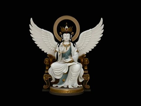 Winged Goddess on Throne Statue Design 4 - 3D Print Model 3D Baskı Modeli