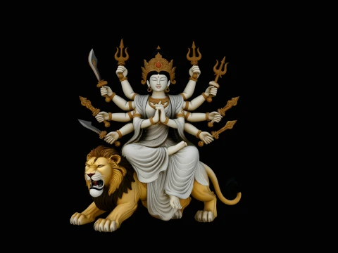 Durga on Lion Statue Design 1 - 3D Print Model 3D Принт Модель