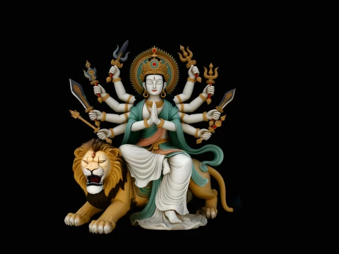 Durga on Lion Statue Design 2 - 3D Print Model 3D Принт Модель