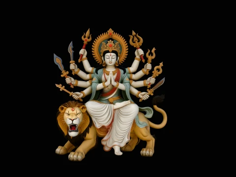 Durga on Lion Statue Design 3 - 3D Print Model 3D Принт Модель