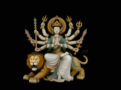Durga on Lion Statue Design 4 - 3D Print Model 3D Принт Модель