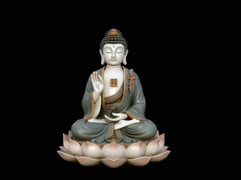 Seated Buddha on Lotus Statue Design 5 - 3D Print Model Modello di stampa 3D