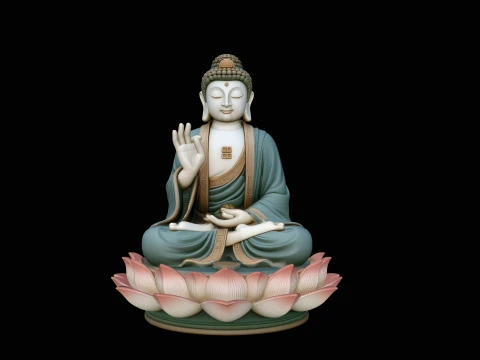 Seated Buddha on Lotus Statue Design 6 - 3D Print Model Modello di stampa 3D