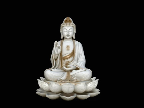 Seated Buddha on Lotus Statue Design 7 - 3D Print Model Modello di stampa 3D