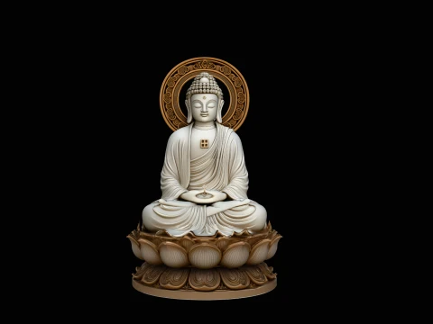 Haloed Buddha on Lotus Statue Design 1 - 3D Print Model 3D Print Model