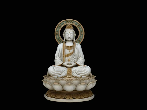 Haloed Buddha on Lotus Statue Design 2 - 3D Print Model Modèles 3D en vedette