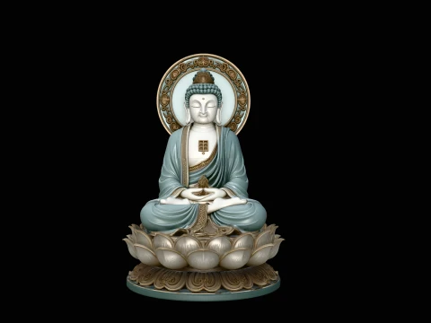 Haloed Buddha on Lotus Statue Design 3 - 3D Print Model 3D Print Model