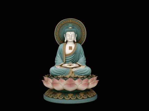 Haloed Buddha on Lotus Statue Design 4 - 3D Print Model 3Dプリントモデル