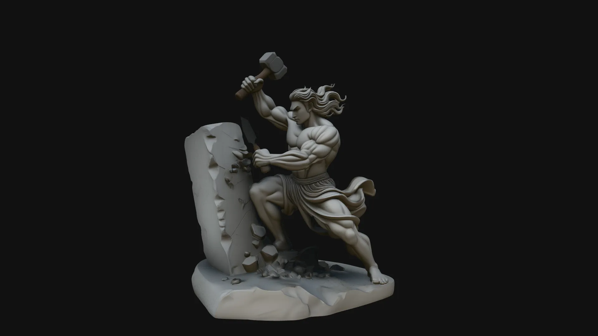 Stone Carver with Hammer Statue Design 1 - 3D Print Model 3D Print Model .c4d .max .obj .3ds .fbx .stl .blend 
