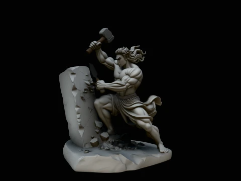 Stone Carver with Hammer Statue Design 1 - 3D Print Model 3D Print Model