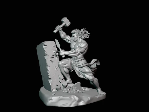 Stone Carver with Hammer Statue Design 1 - 3D Print Model 3D Print Model
