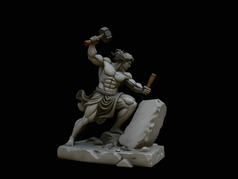 Stone Carver with Hammer Statue Design 2 - 3D Print Model 3D Print Model