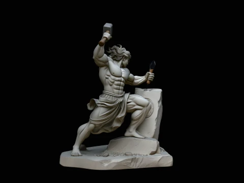 Stone Carver with Hammer Statue Design 3 - 3D Print Model 3D Print Model