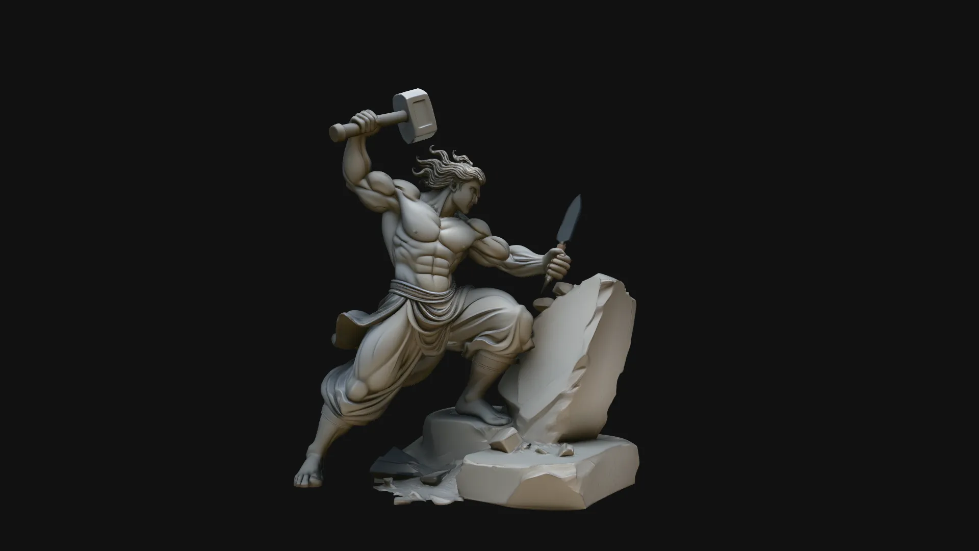 Stone Carver with Hammer Statue Design 4 - 3D Print Model 3D Print Model .c4d .max .obj .3ds .fbx .stl .blend 