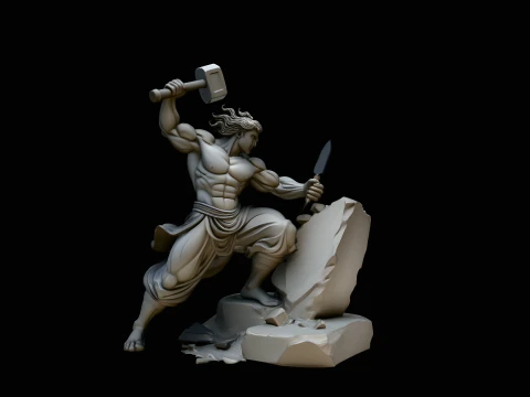 Stone Carver with Hammer Statue Design 4 - 3D Print Model 3D Print Model